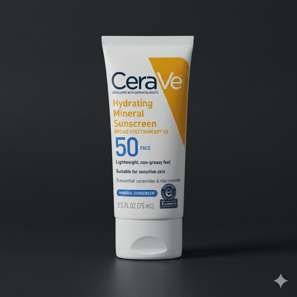 CeraVe Hydrating Mineral Sunscreen SPF 50 for Sensitive Skin