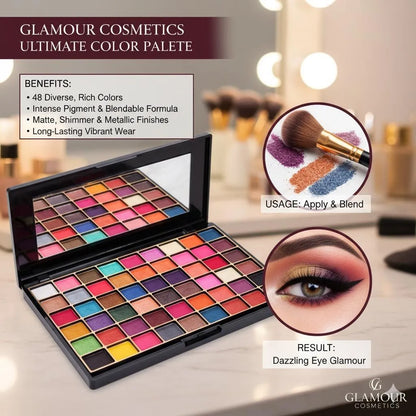 48-Color Eyeshadow Palette with Shimmer & Metallic Shades